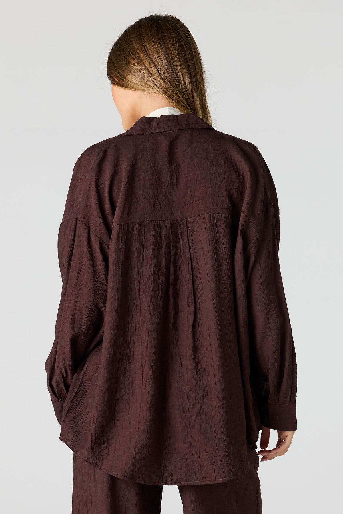 Alt View 2. Textured Button-Up Oversized Top - Brown