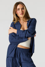 Textured Button-Up Oversized Top