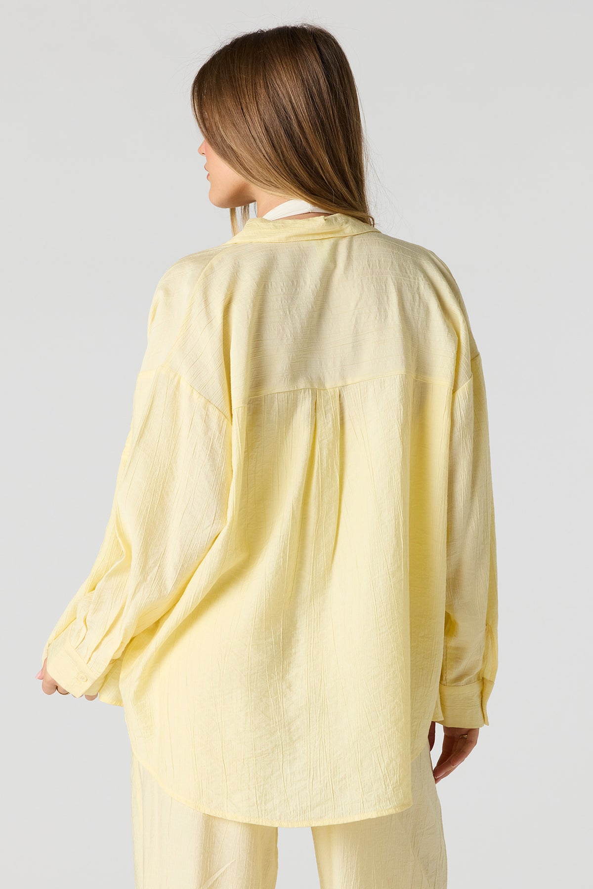 Alt View 2. Textured Button-Up Oversized Top - Pale Yellow