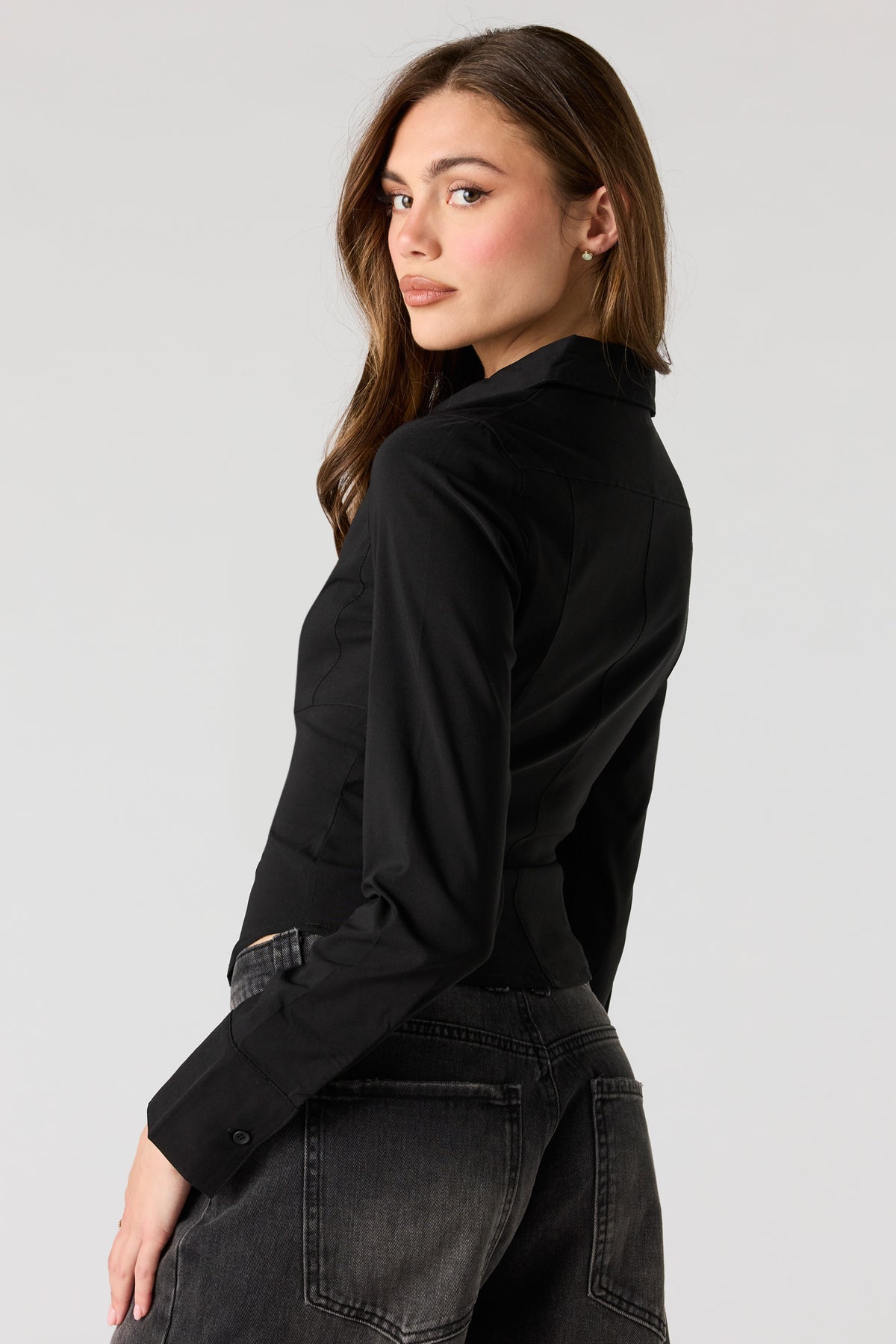 Alt View 2. 2-Way Zip Collared Fitted Top - Black