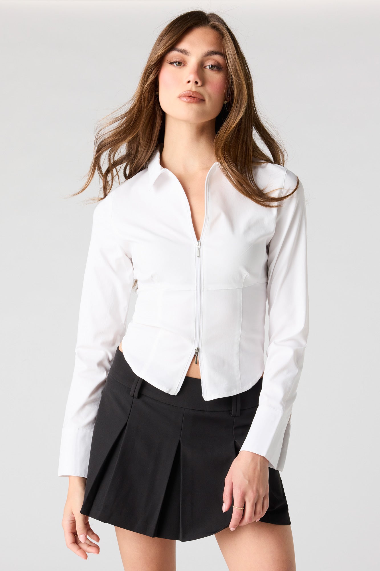 2-Way Zip Collared Fitted Top – Charlotte Russe