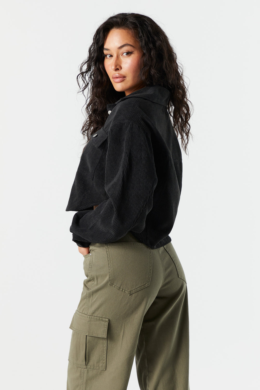 Corduroy Cropped Button-Up Shirt Corduroy Cropped Button-Up Shirt 5