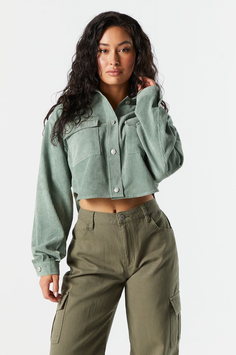 Corduroy Cropped Button-Up Shirt Corduroy Cropped Button-Up Shirt 7