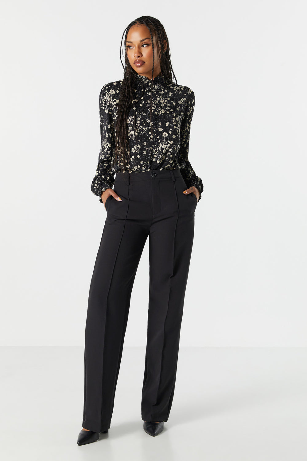 Black Floral Mock Neck Blouse Black Floral Mock Neck Blouse 4
