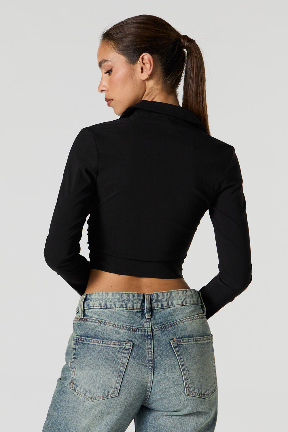 Zip-Up Collared Long Sleeve Crop Top Zip-Up Collared Long Sleeve Crop Top 5