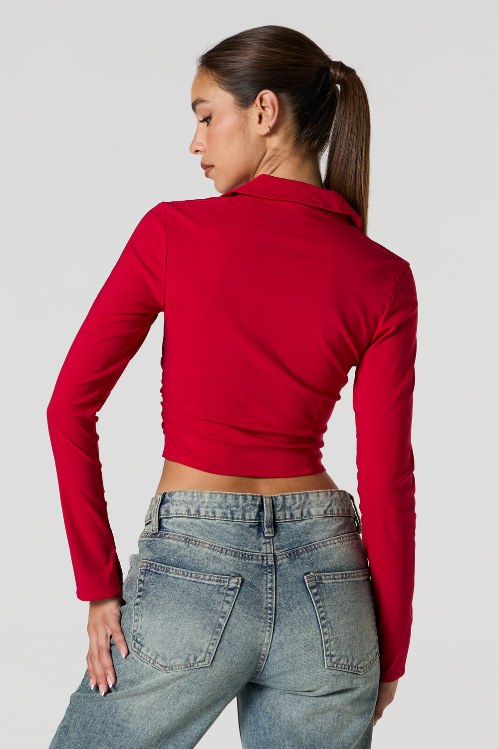 Zip-Up Collared Long Sleeve Crop Top Zip-Up Collared Long Sleeve Crop Top 8