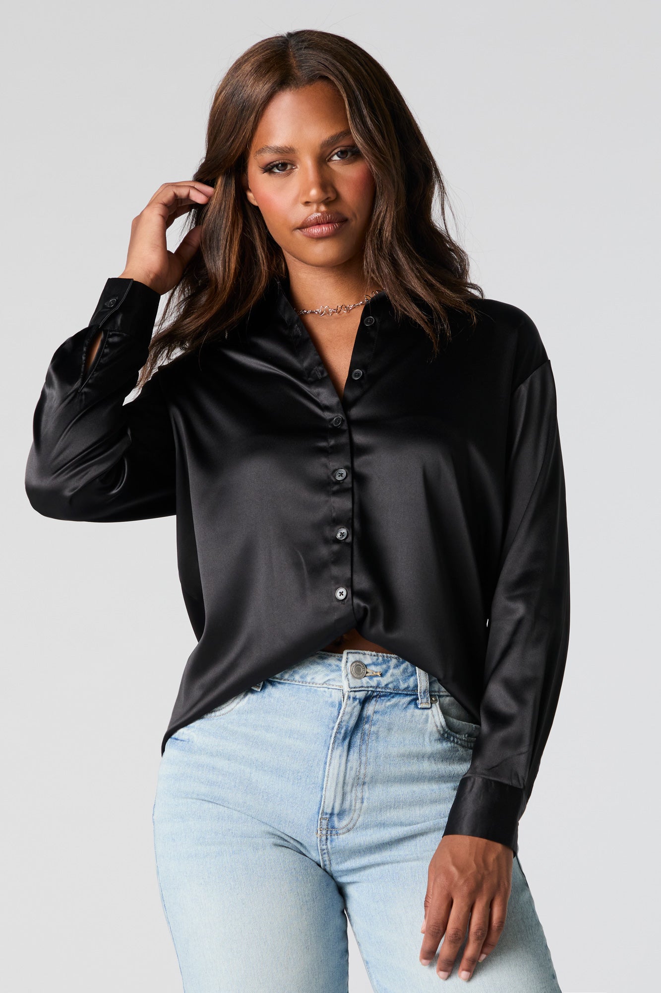 Satin Button-Up Top