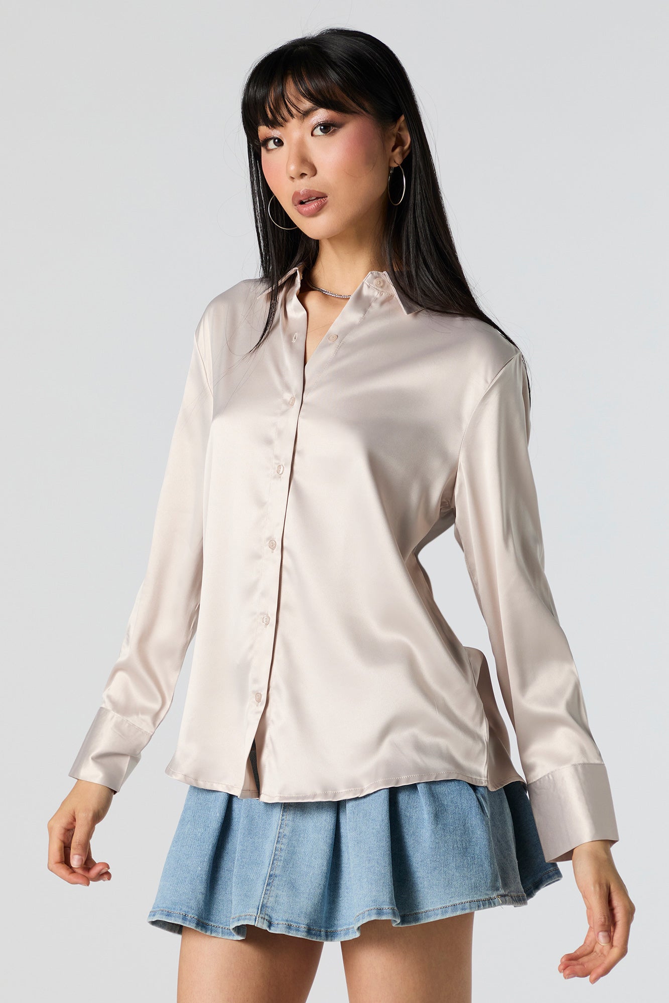 Satin Collared Long Sleeve Top