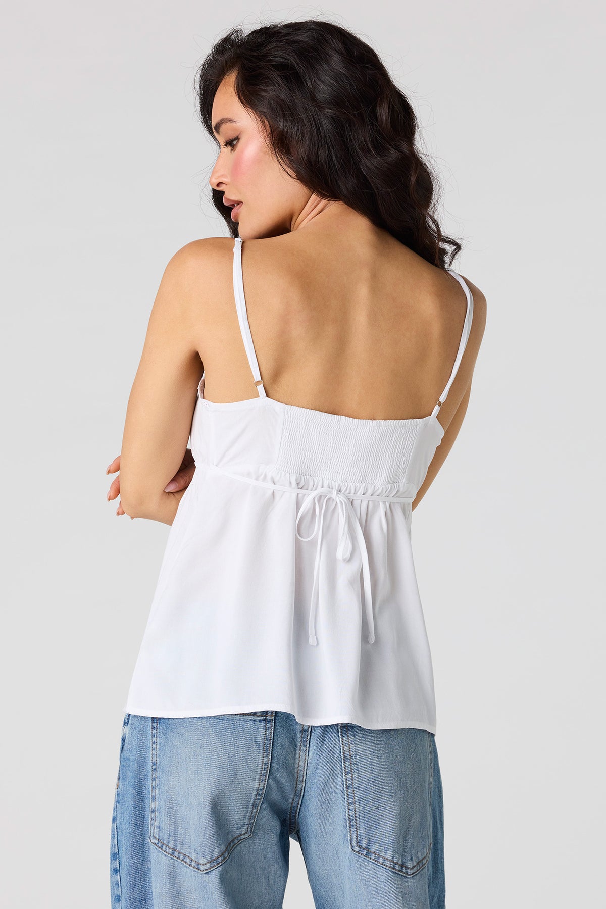 Alt View 2. Lace Trim Babydoll Tank - White