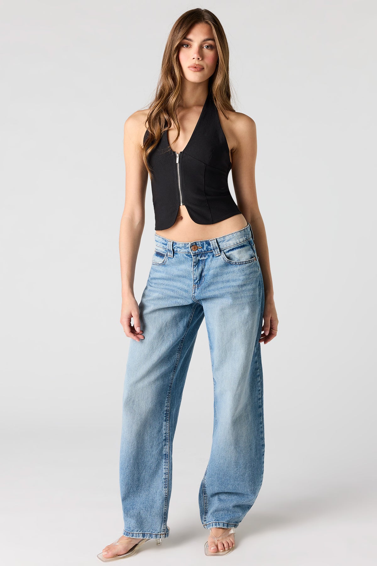 Alt View 3. Zipper Front Halter Top - Black
