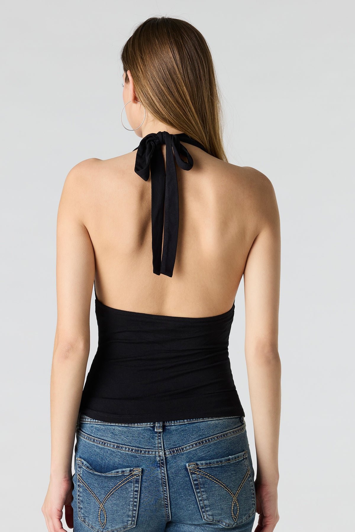 Alt View 2. Cowl Neck Halter Top - Black