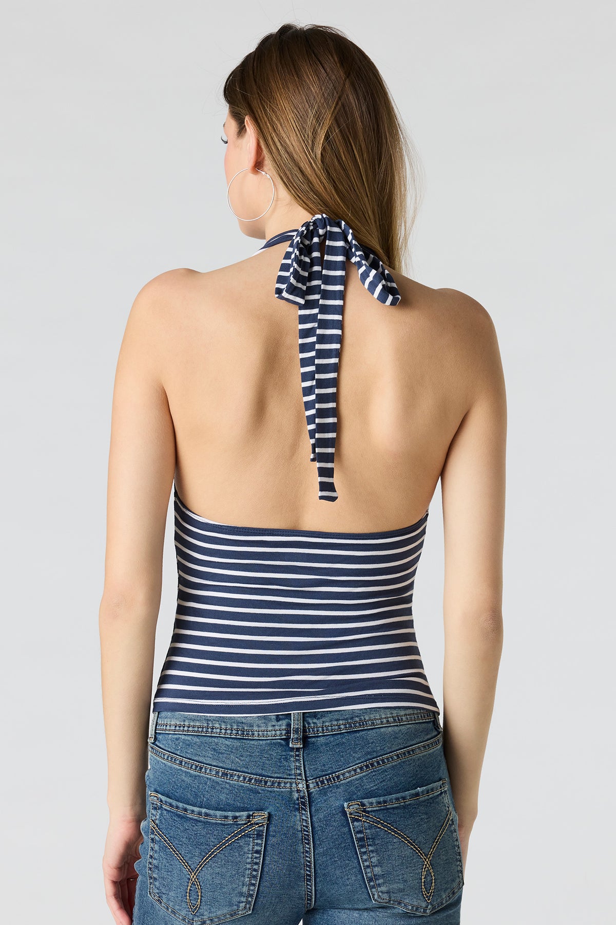 Alt View 2. Cowl Neck Halter Top - Blue with White
