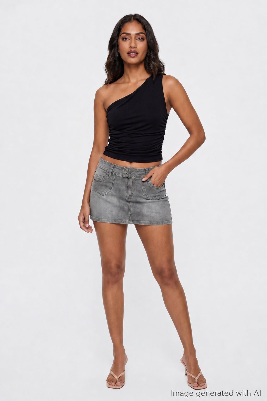 Alt View 2. Ruched One Shoulder Top - Black