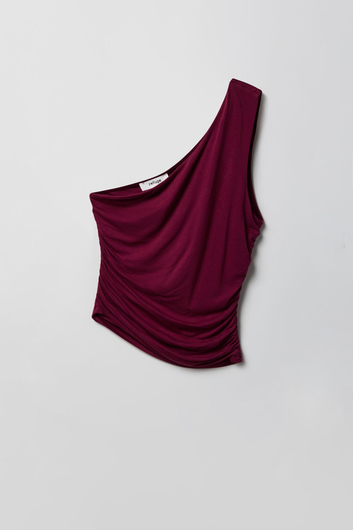 Alt View 4. Ruched One Shoulder Top - Burgundy
