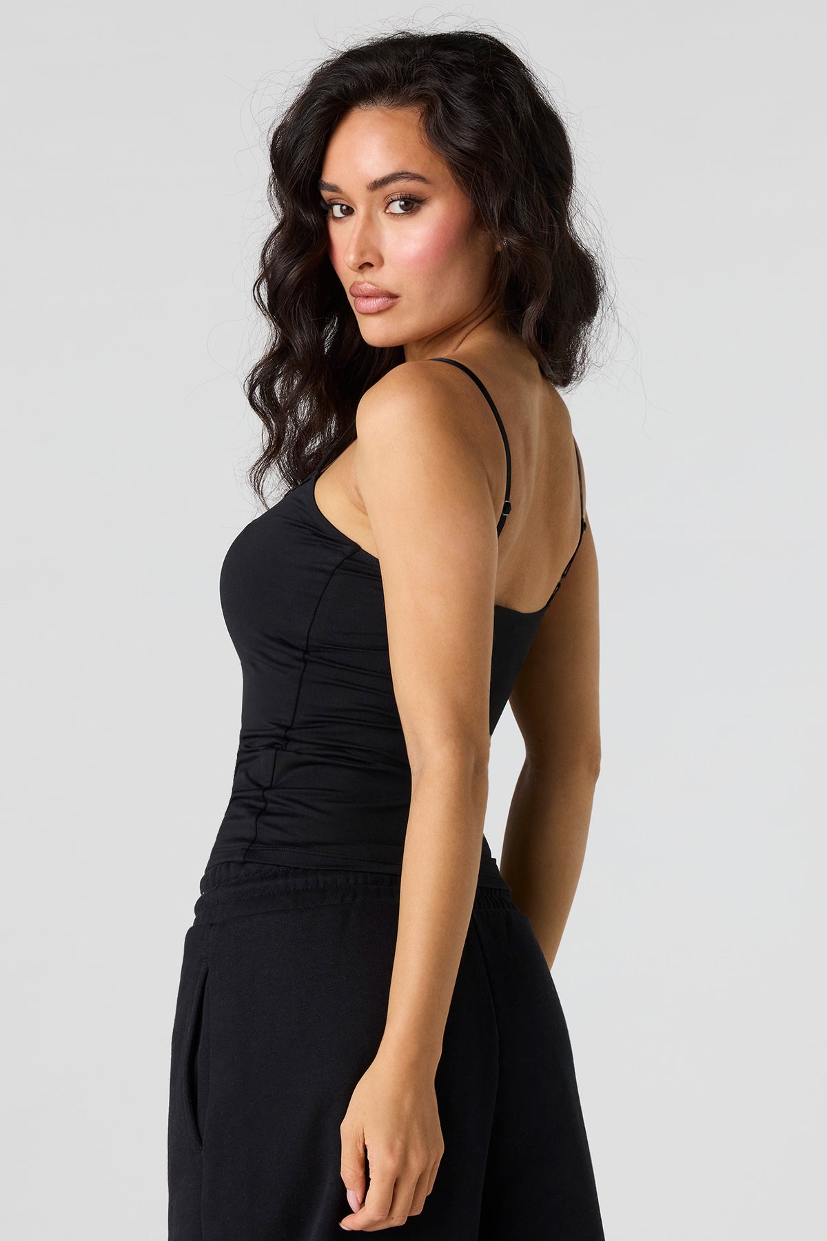 Alt View 2. Braless Lace Trim Tank - Black
