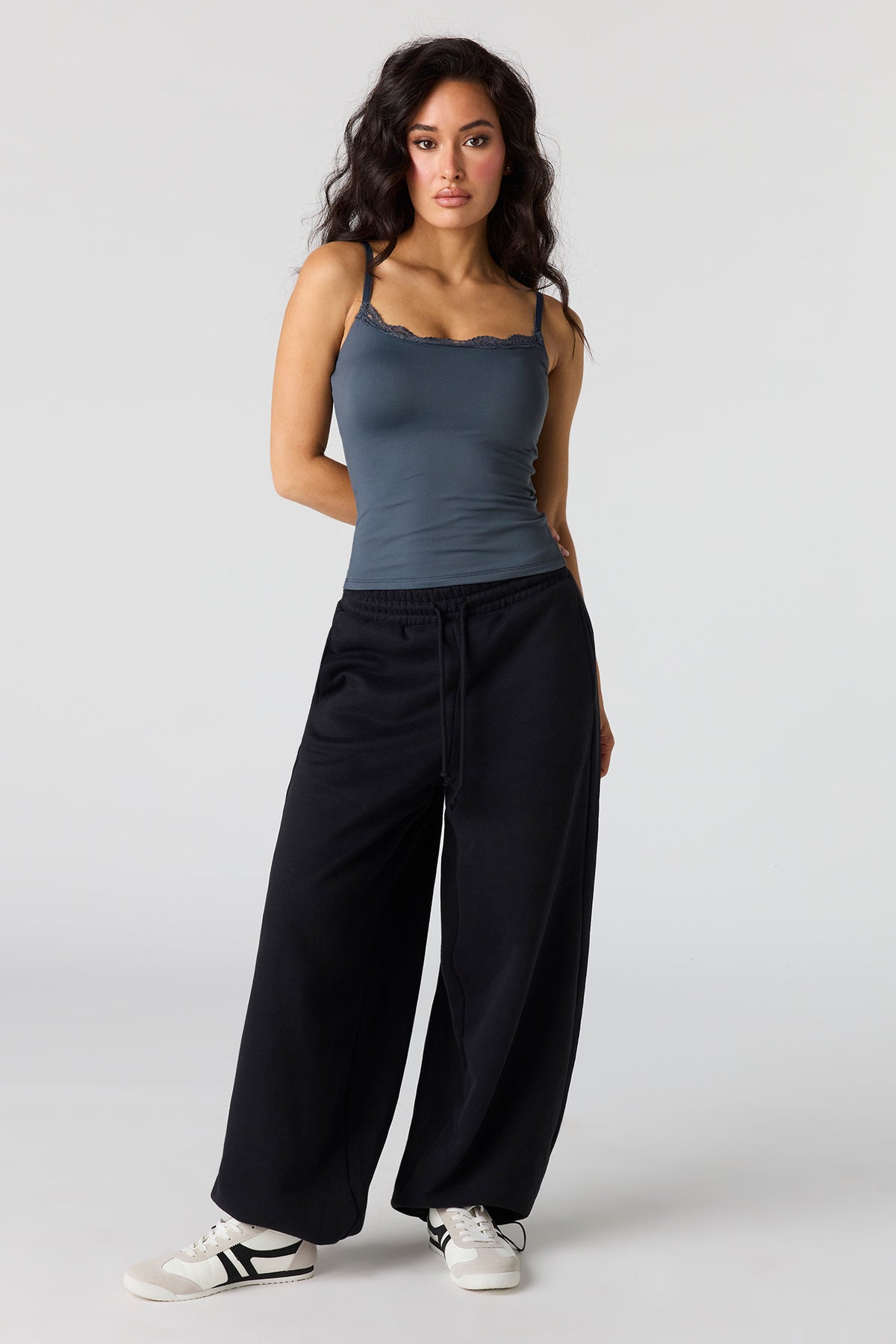 Alt View 3. Braless Lace Trim Tank - Dark Grey