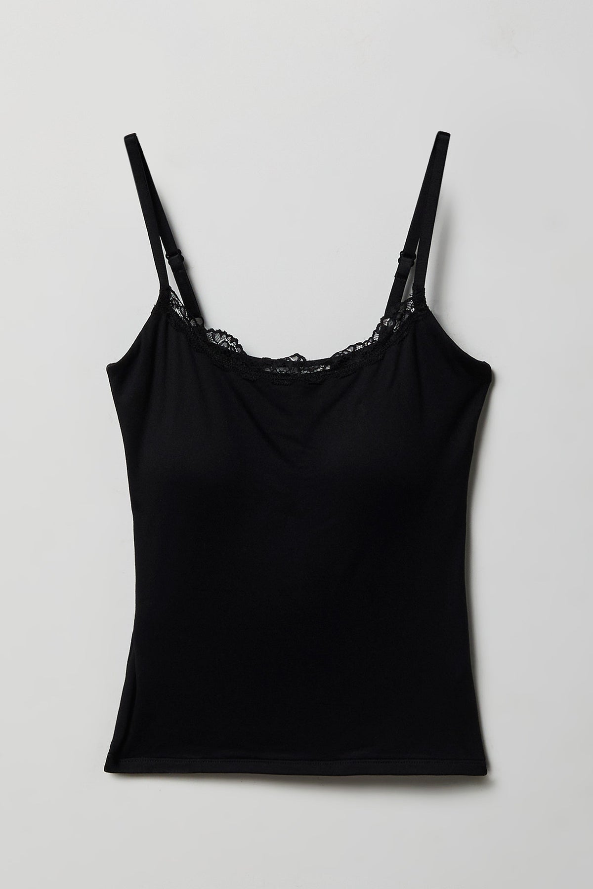 Luxe Heavy Contour Braless Lace Trim Tank - Black