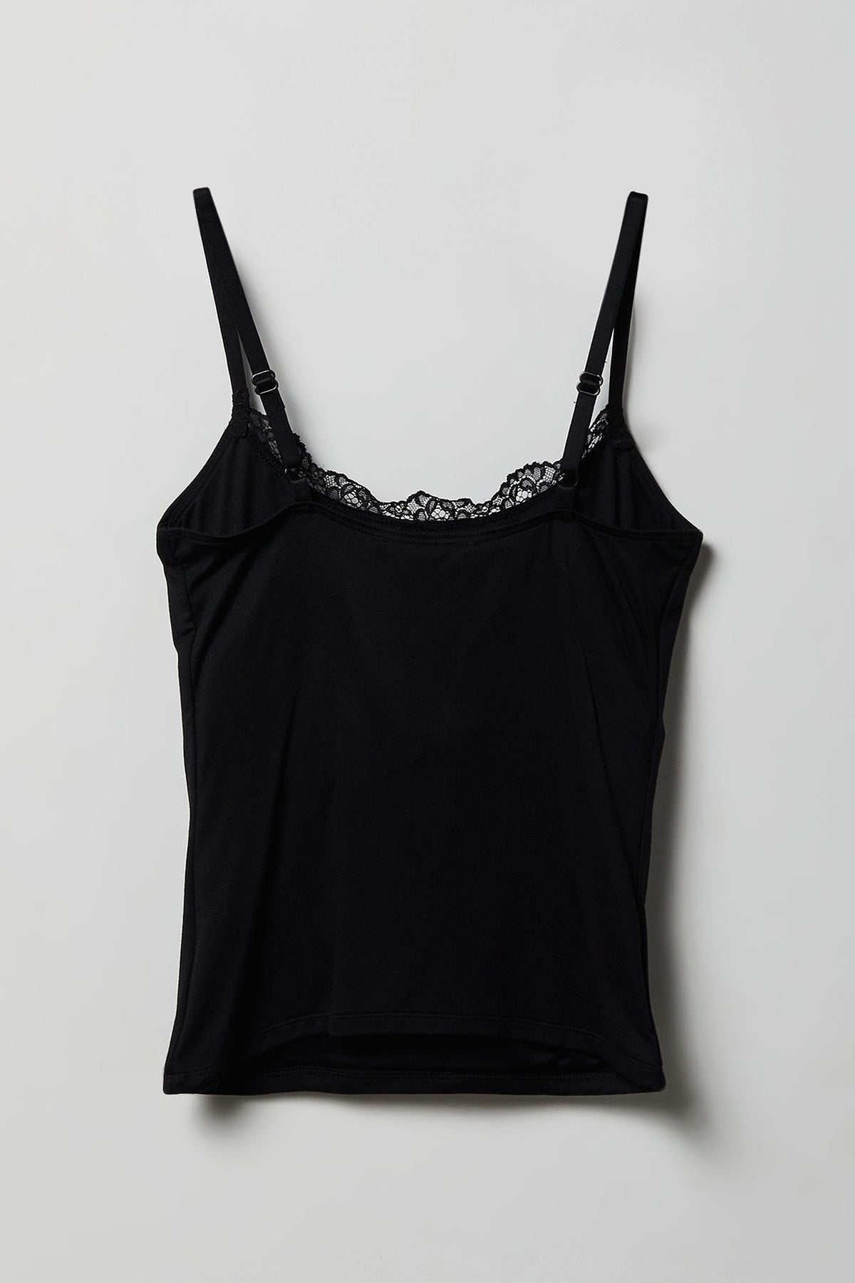 Alt View 2. Luxe Heavy Contour Braless Lace Trim Tank - Black