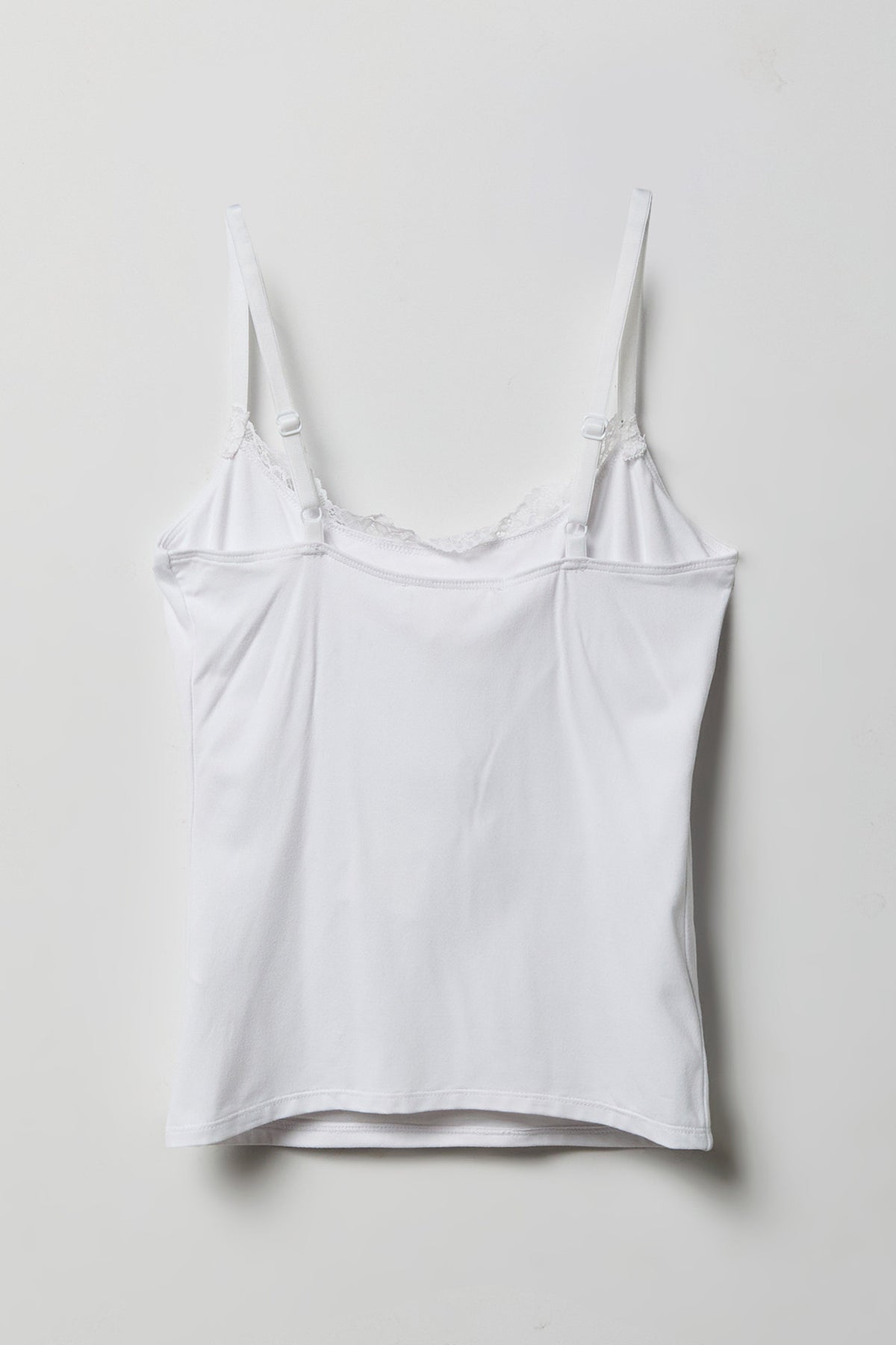 Alt View 2. Luxe Heavy Contour Braless Lace Trim Tank - White