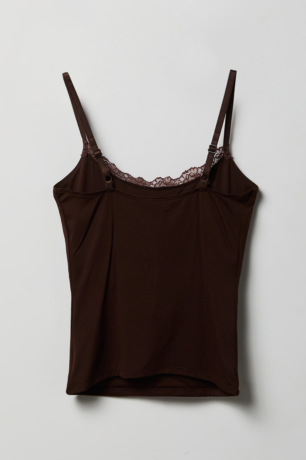 Alt View 2. Luxe Heavy Contour Braless Lace Trim Tank - Brown