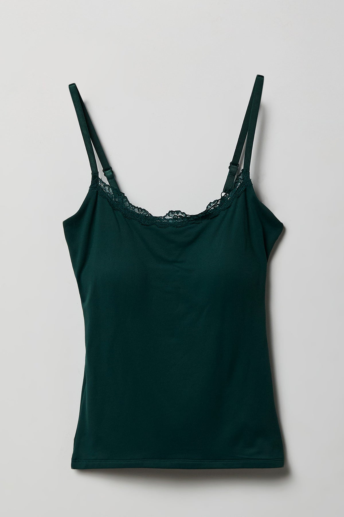 Luxe Heavy Contour Braless Lace Trim Tank - Hunter Green
