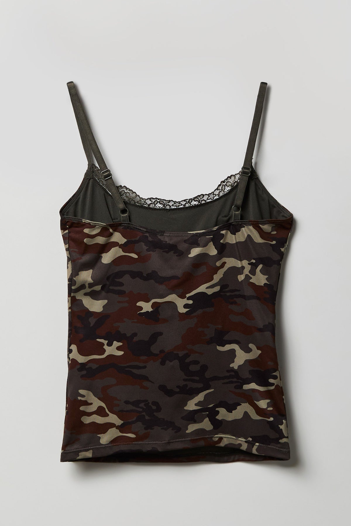Alt View 2. Luxe Heavy Contour Braless Lace Trim Tank - Camouflage