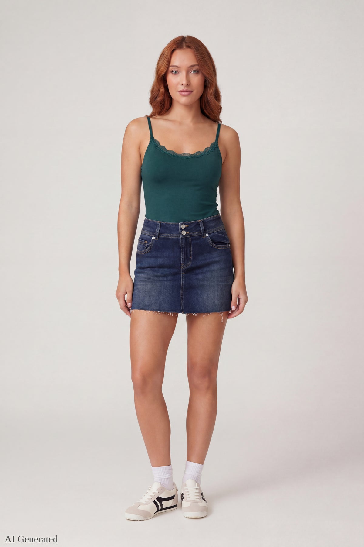 Alt View 2. Luxe Heavy Contour Braless Lace Trim Tank - Hunter Green