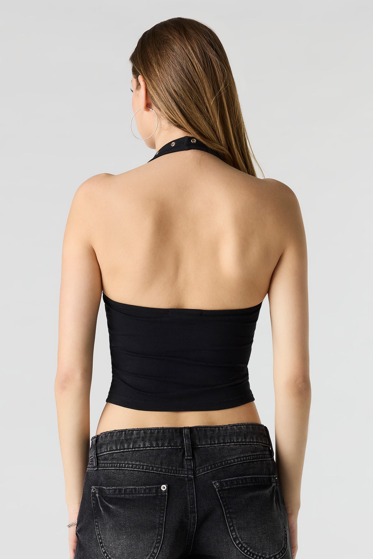 Alt View 2. Soft Contour Grommet Halter Top - Black
