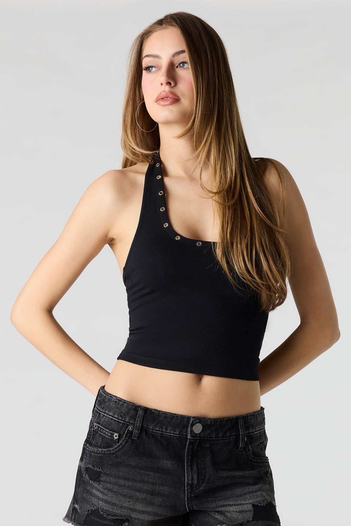 Soft Contour Grommet Halter Top - Black