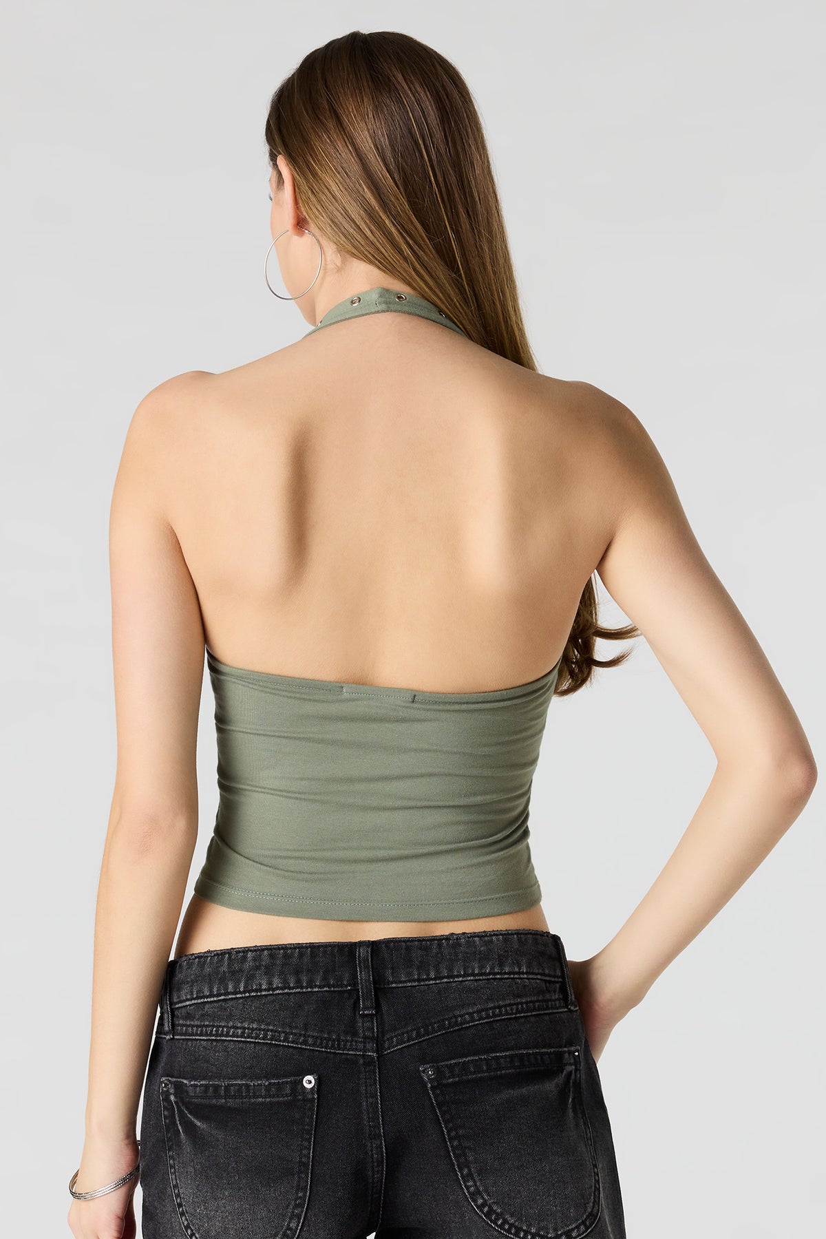 Alt View 2. Soft Contour Grommet Halter Top - Dark Green