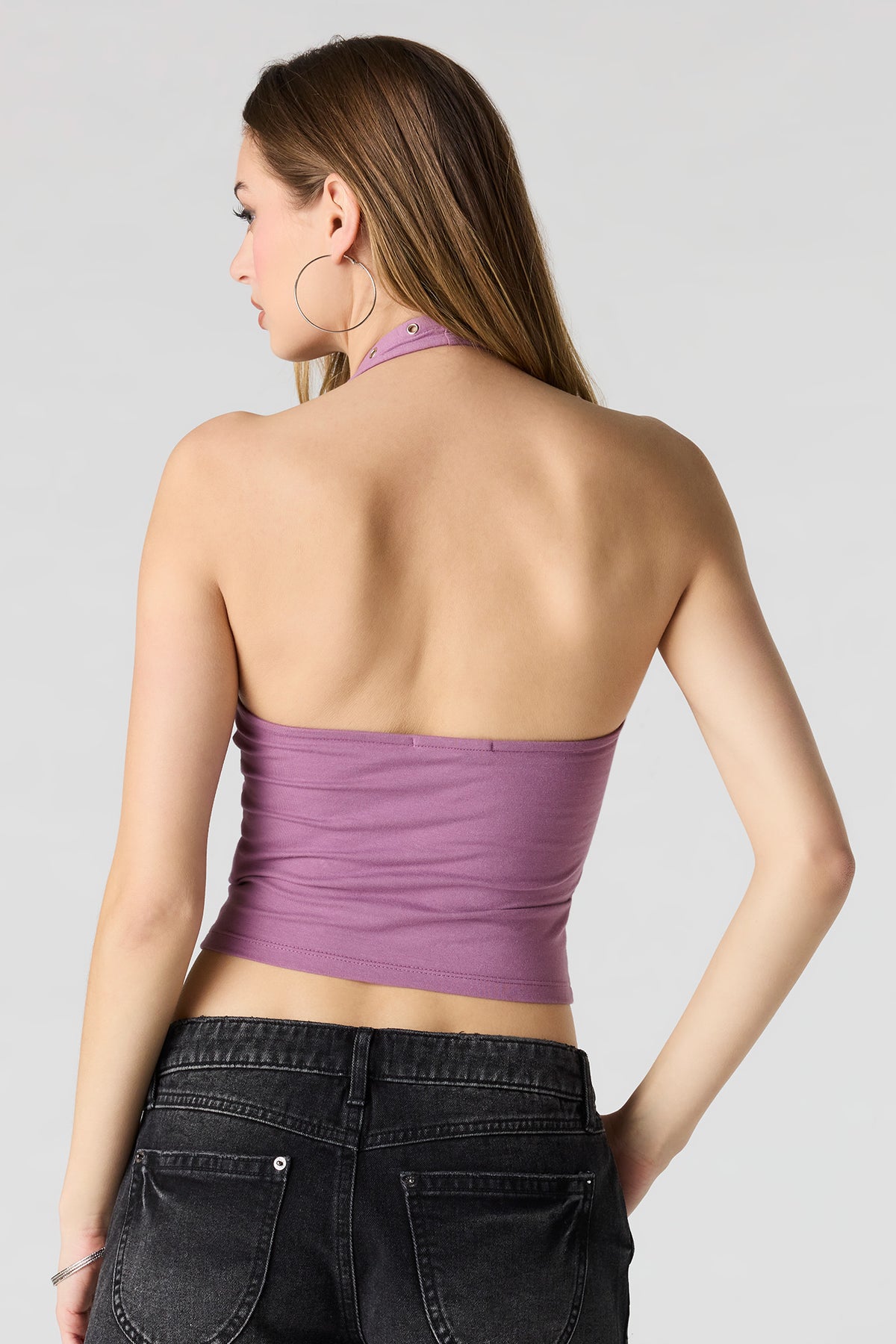 Alt View 2. Soft Contour Grommet Halter Top - Purple