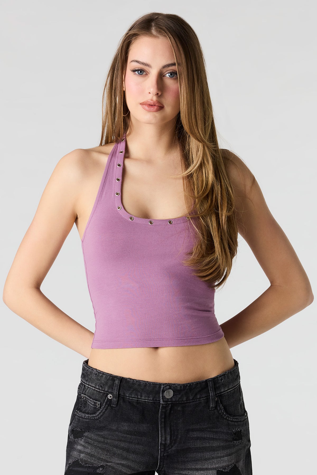 Soft Contour Grommet Halter Top - Purple