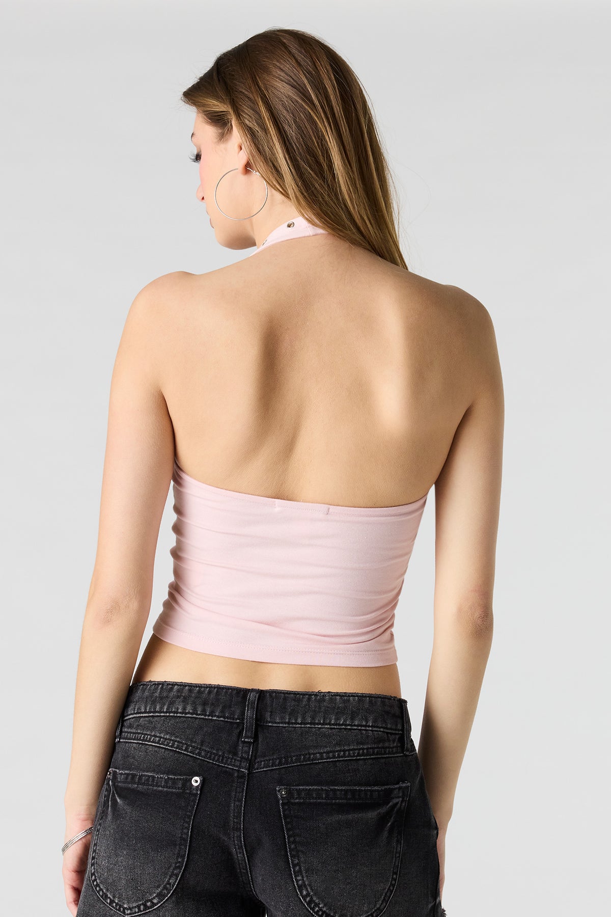 Alt View 2. Soft Contour Grommet Halter Top - Light Pink