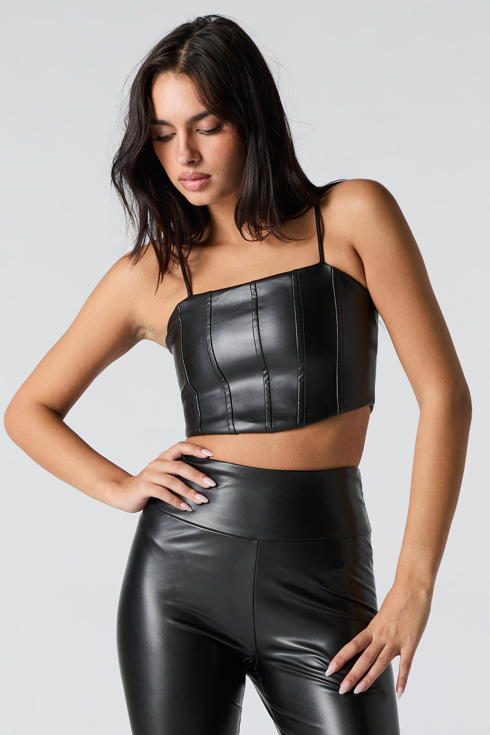 Faux Leather Cropped Corset Tank Faux Leather Cropped Corset Tank 4