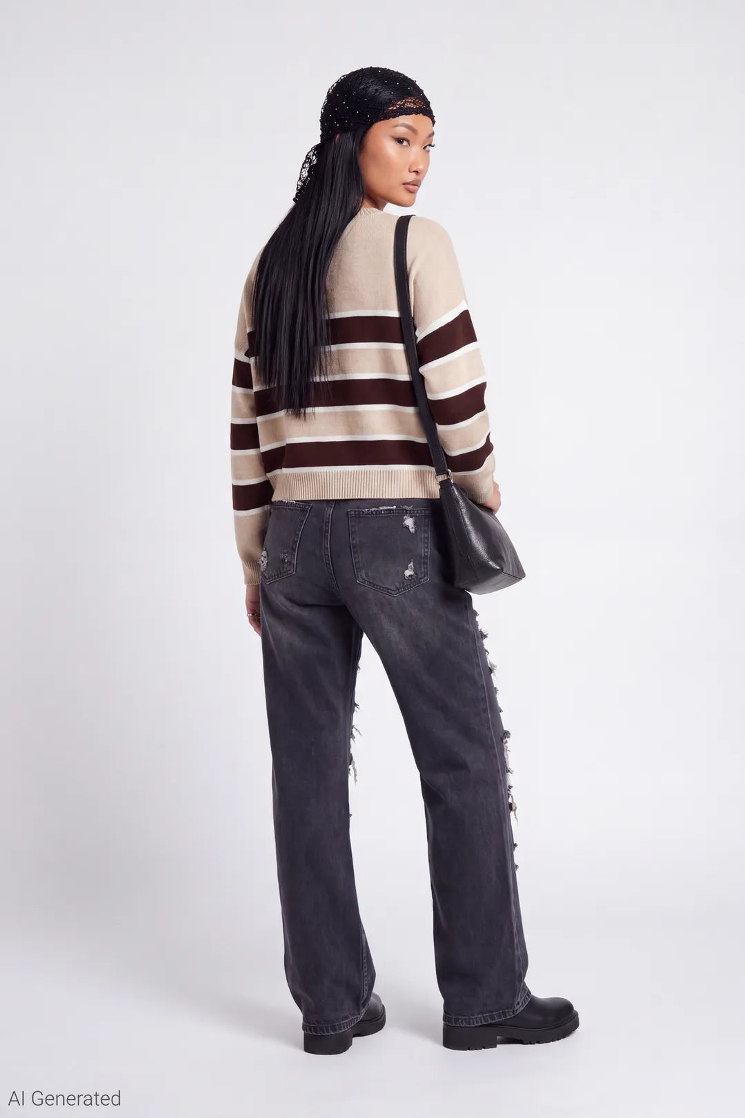 Alt View 3. Striped Crewneck Sweater - Oatmeal