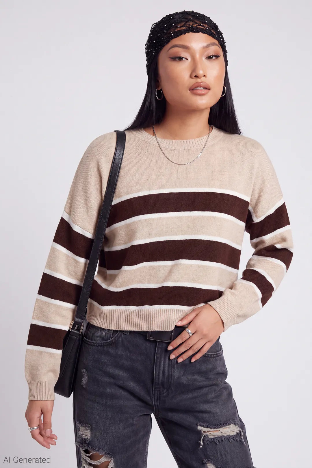 Striped Crewneck Sweater - Oatmeal