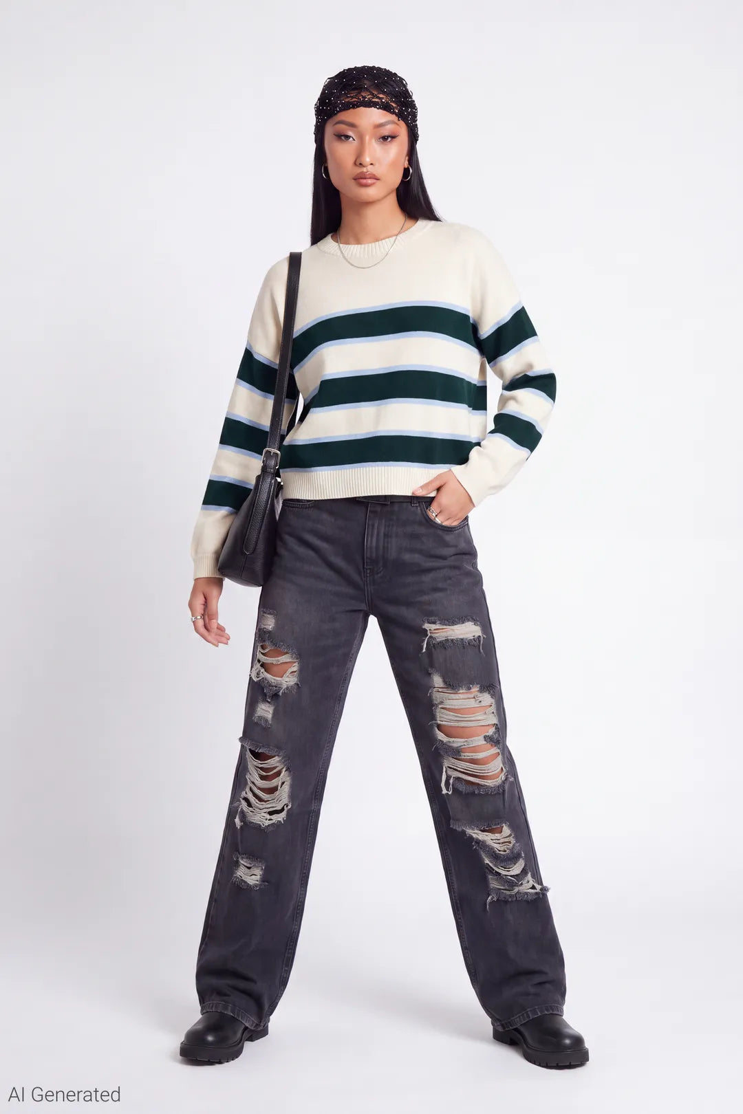 Alt View 2. Striped Crewneck Sweater - Ivory