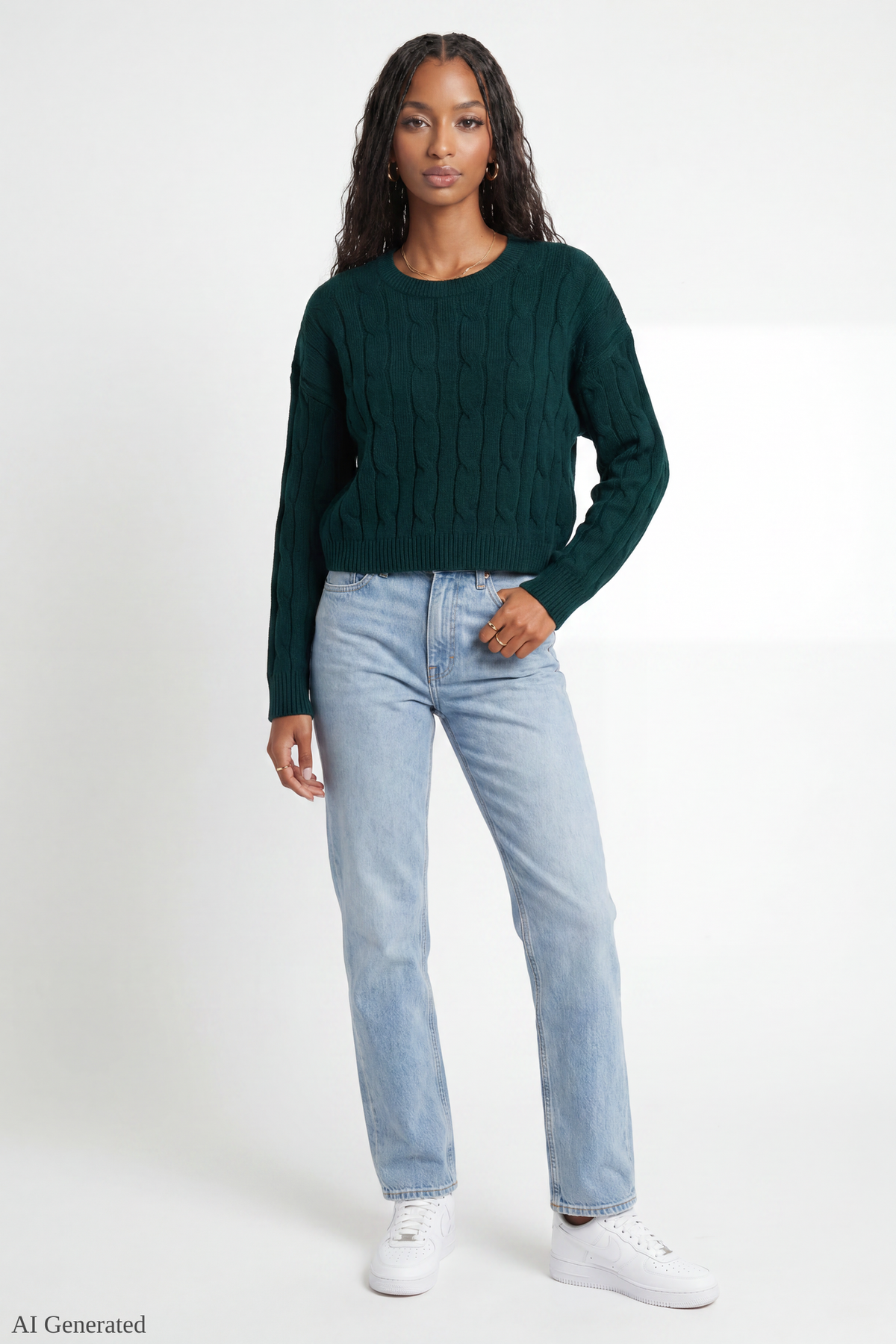 Alt View 2. Cable Knit Sweater - Green