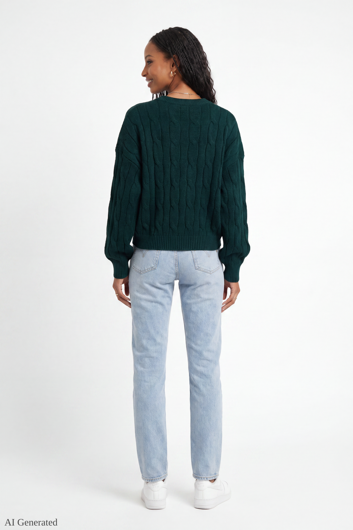 Alt View 3. Cable Knit Sweater - Green