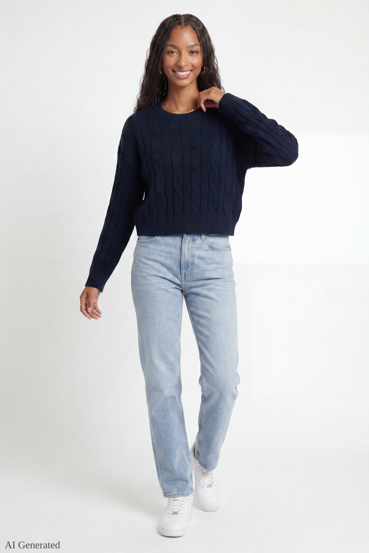 Alt View 2. Cable Knit Sweater - Navy