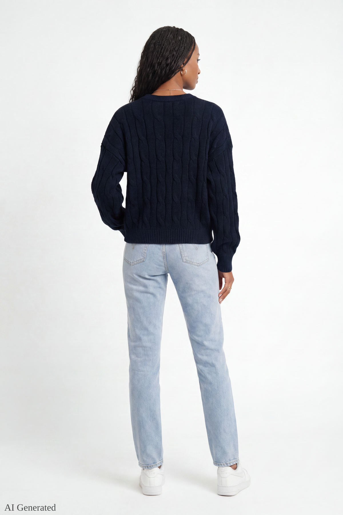 Alt View 3. Cable Knit Sweater - Navy