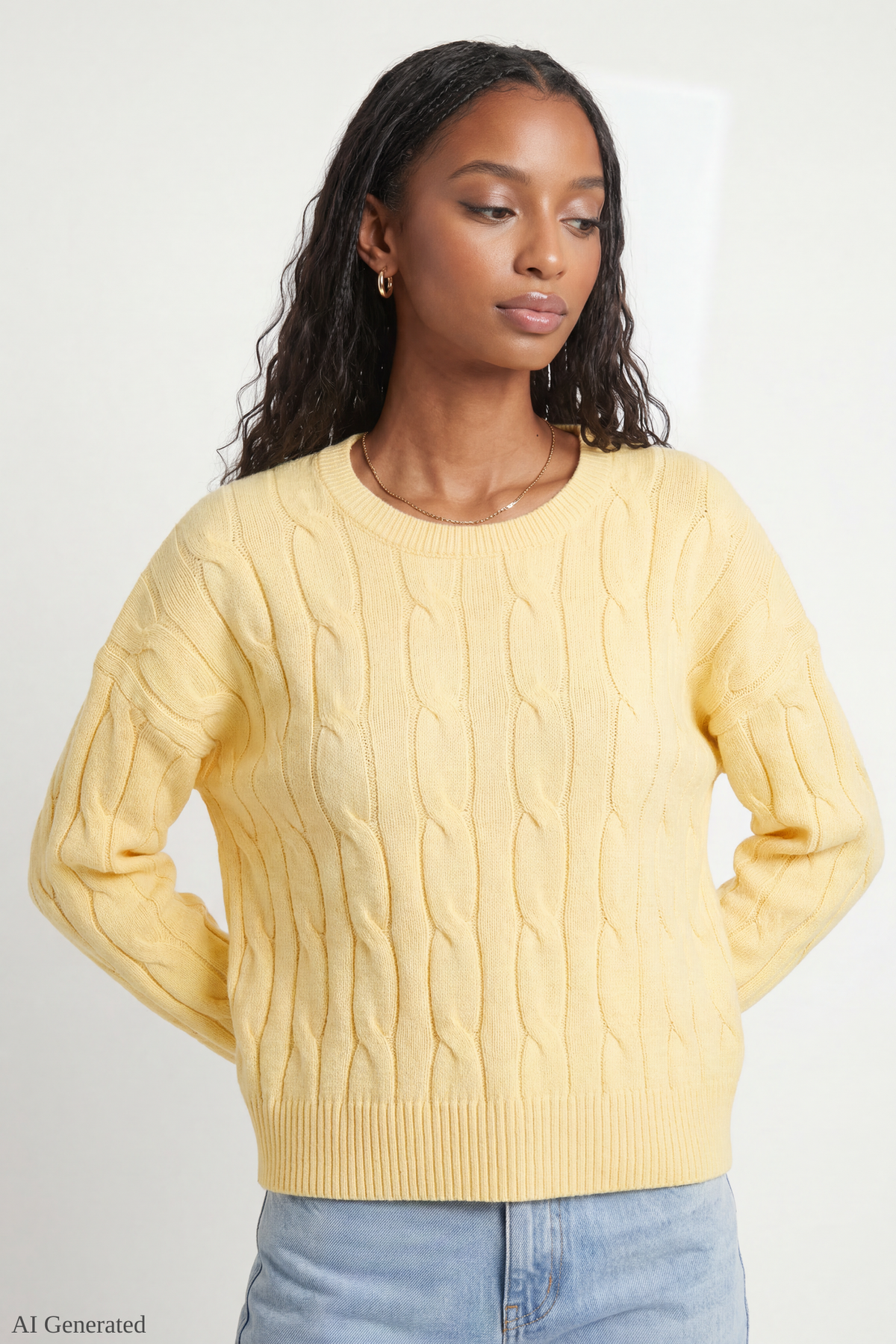 Cable Knit Sweater - Yellow