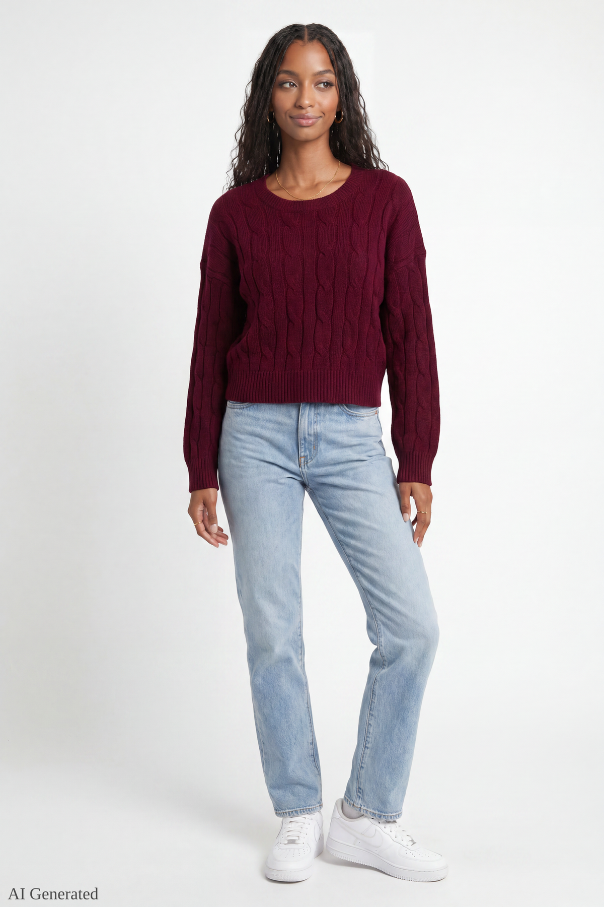 Alt View 2. Cable Knit Sweater - Burgundy