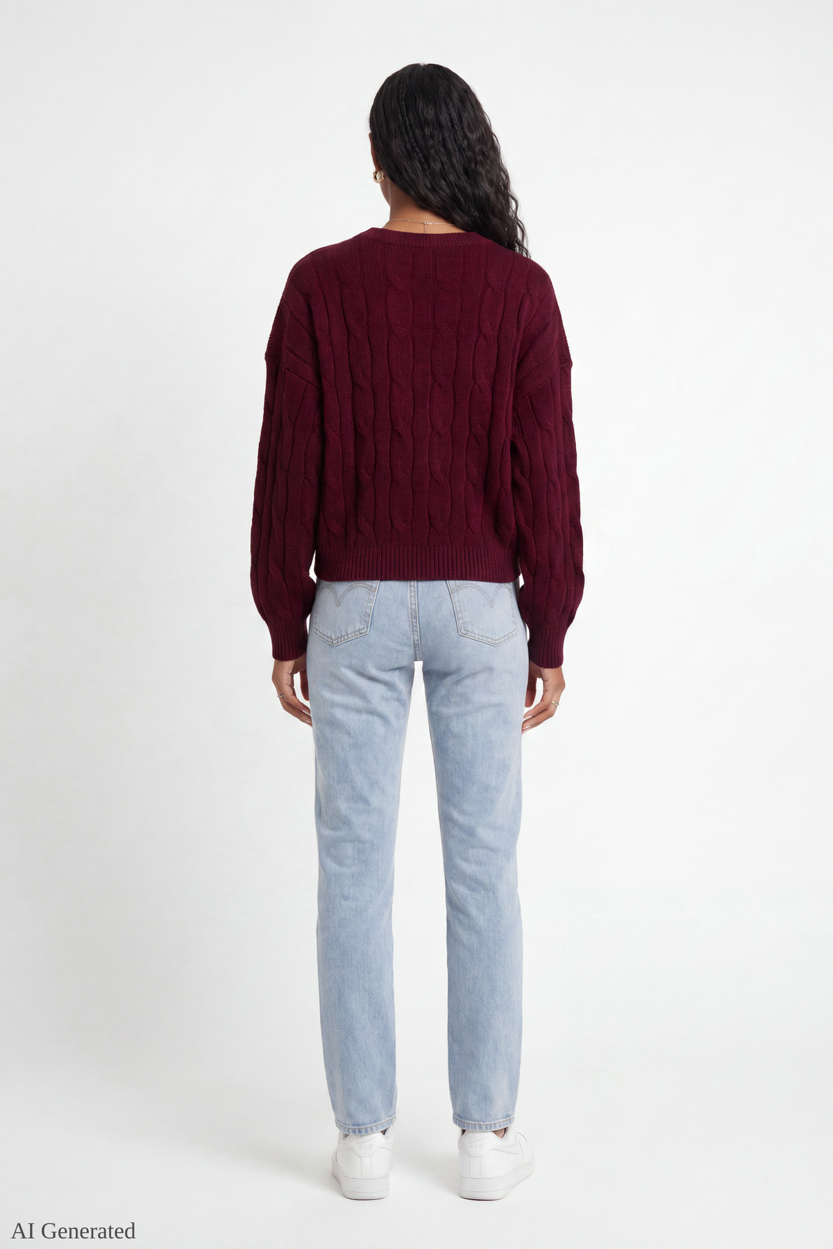 Alt View 3. Cable Knit Sweater - Burgundy