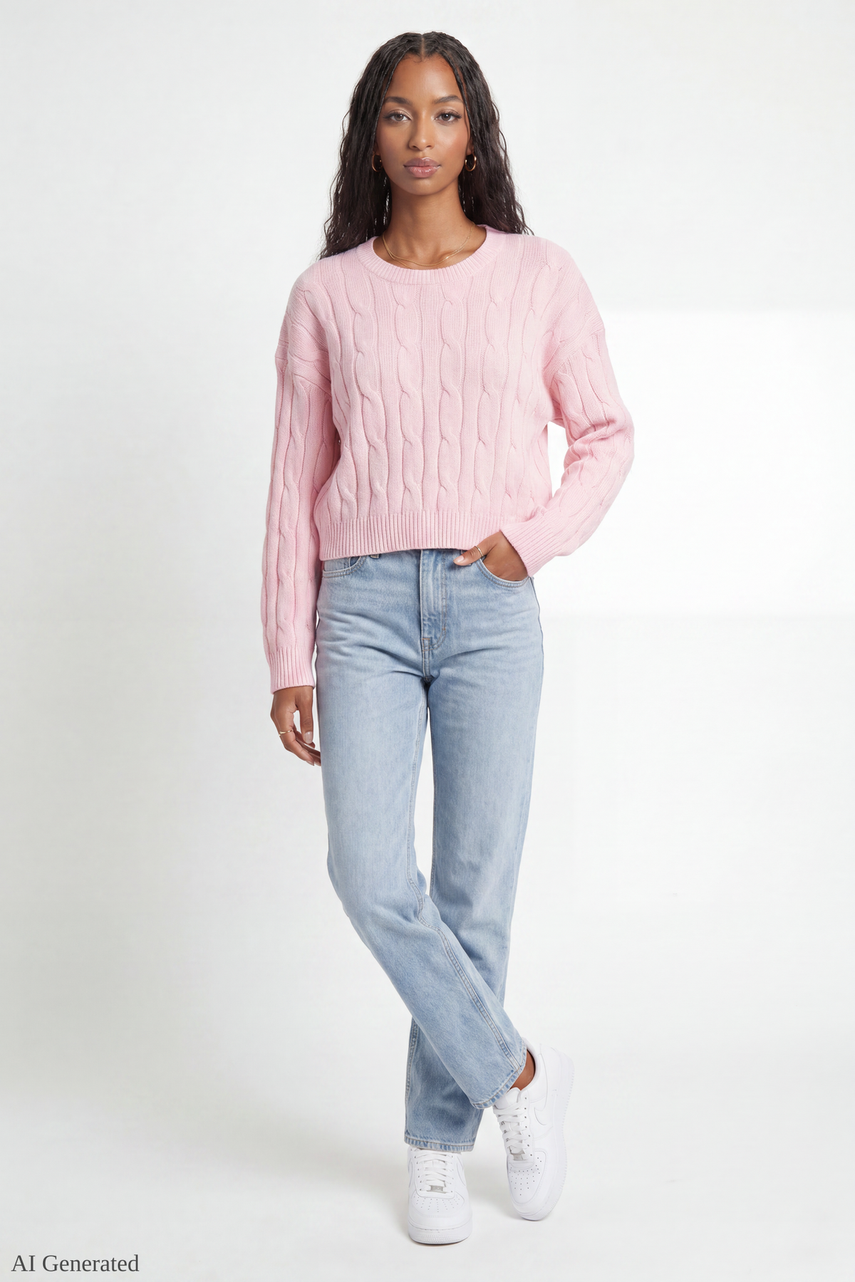 Alt View 2. Cable Knit Sweater - Light Pink