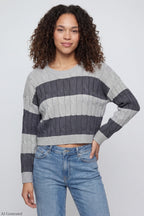 Cable Knit Striped Sweater Charcoal Hero