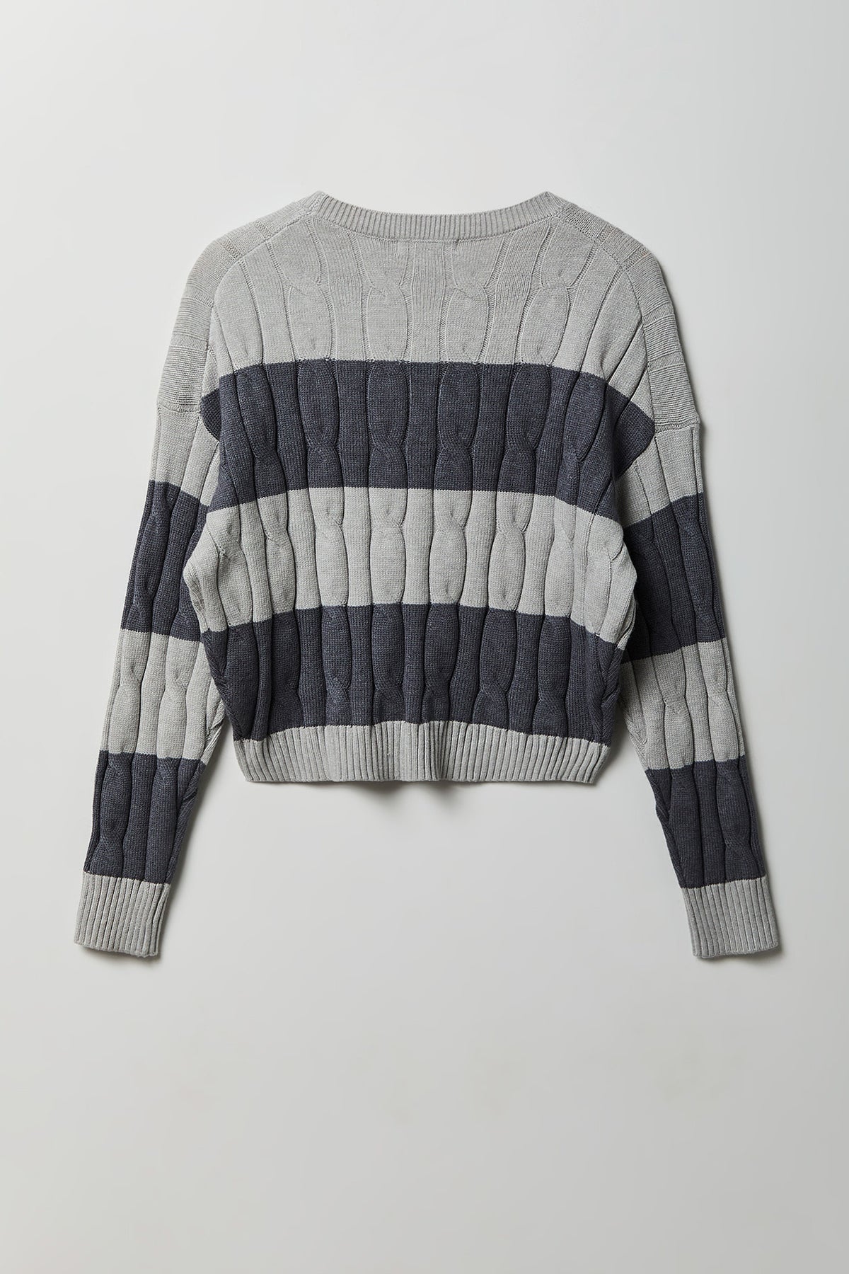Alt View 2. Cable Knit Striped Sweater - Charcoal