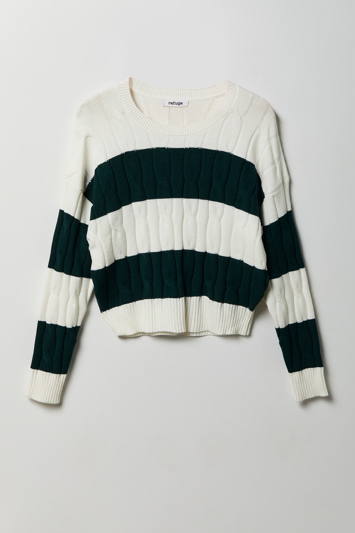 Cable Knit Striped Sweater - Hunter Green