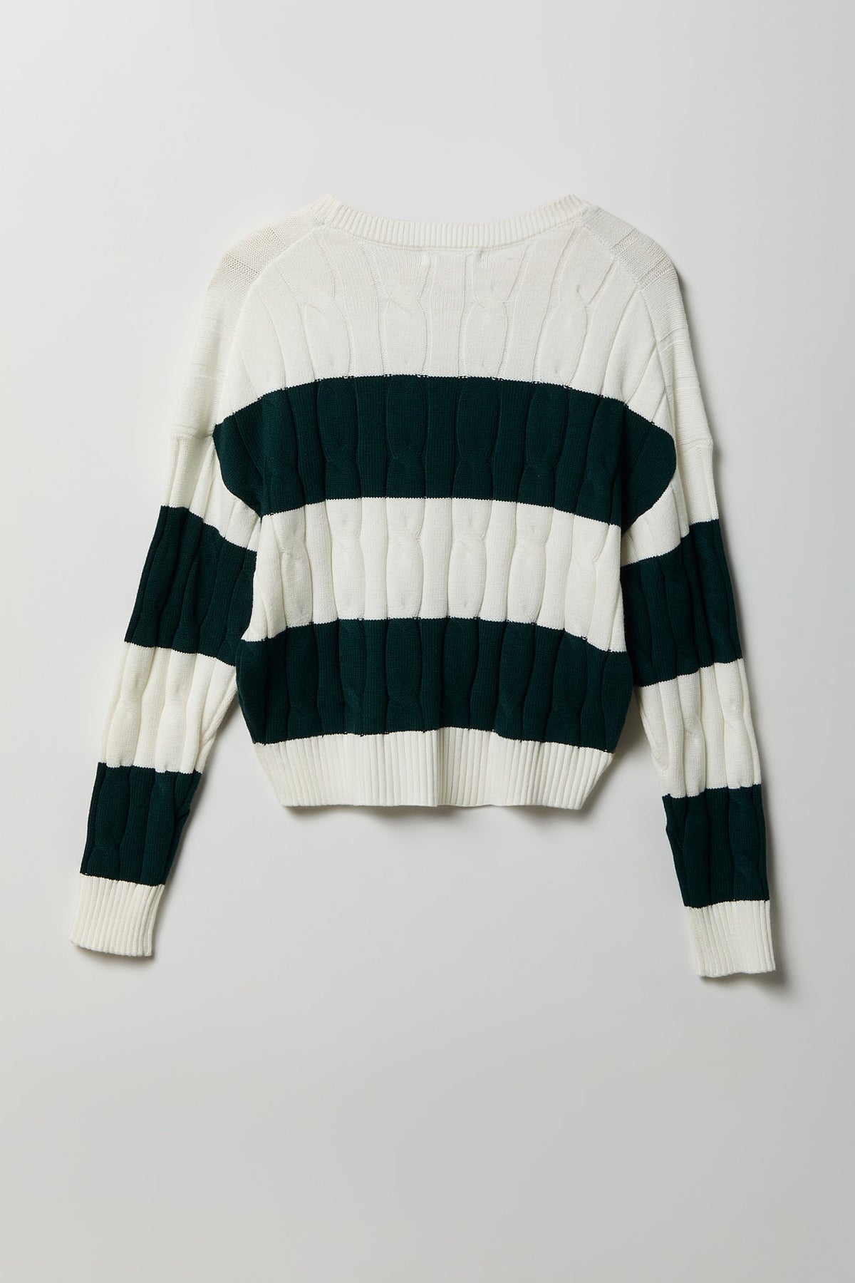 Alt View 2. Cable Knit Striped Sweater - Hunter Green