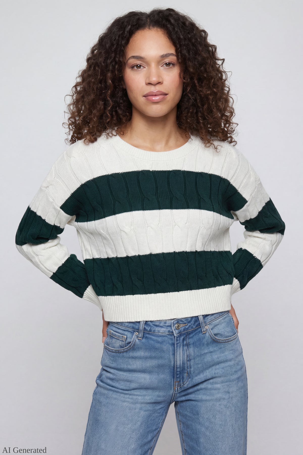 Cable Knit Striped Sweater Hunter Green Hero - Hunter Green